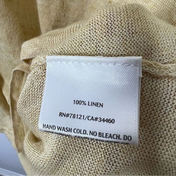 Eileen Fisher Women's Size Medium Lemon Drop Yellow Linen Jersey V-Neck Shirt - Picture 4 of 6